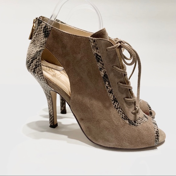 ISOLA SUEDE ZIP. BACK LACE UP OPEN TOE ANKLE HEEL SHOES - Picture 2 of 14